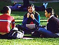  Students on lawn studying
