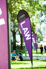  law banners in front of the UNSW law building