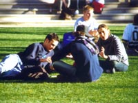 Students on campus lawn