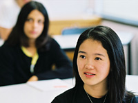 two female students in class